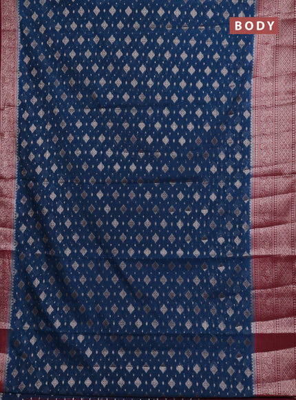 Semi chiniya silk saree peacock blue and maroon with allover thread & zari weaves and woven border