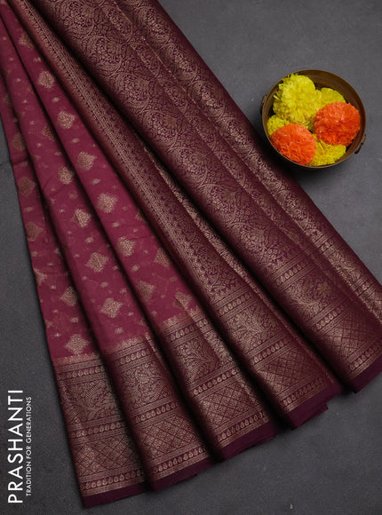 Semi chiniya silk saree pastel maroon and wine shade with allover thread & zari weaves and woven border