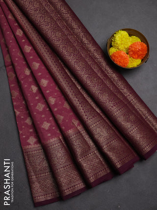 Semi chiniya silk saree pastel maroon and wine shade with allover thread & zari weaves and woven border