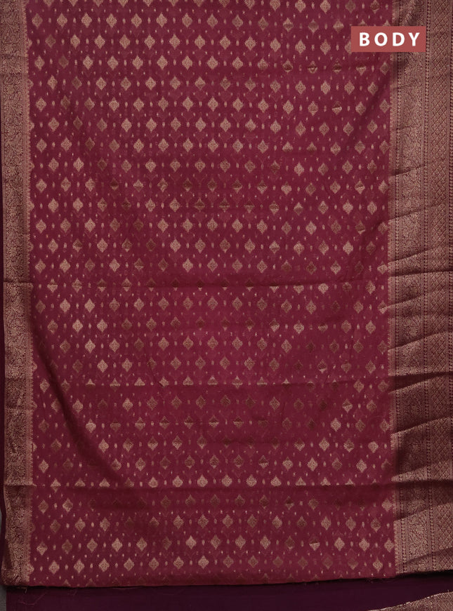 Semi chiniya silk saree pastel maroon and wine shade with allover thread & zari weaves and woven border