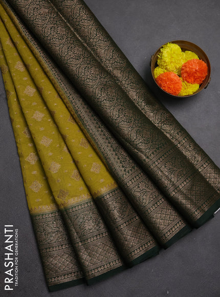 Semi chiniya silk saree mehendi green and bottle green with allover thread & zari weaves and woven border