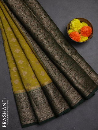 Semi chiniya silk saree mehendi green and bottle green with allover thread & zari weaves and woven border