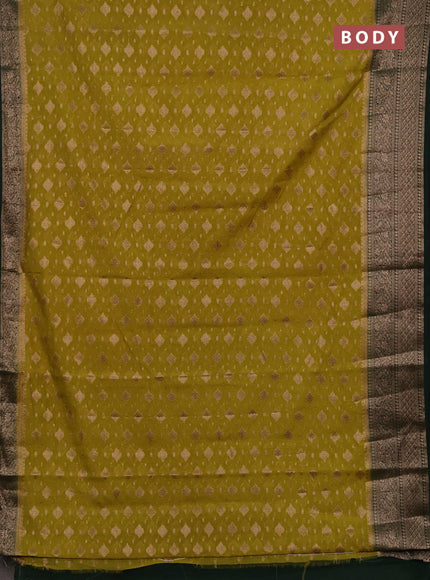 Semi chiniya silk saree mehendi green and bottle green with allover thread & zari weaves and woven border