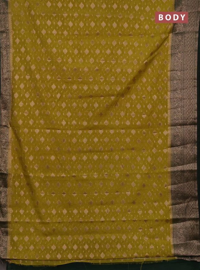 Semi chiniya silk saree mehendi green and bottle green with allover thread & zari weaves and woven border