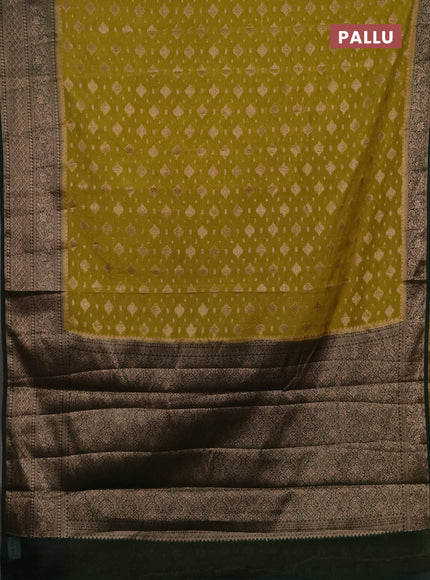 Semi chiniya silk saree mehendi green and bottle green with allover thread & zari weaves and woven border