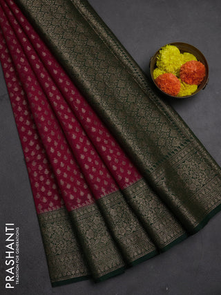 Semi chiniya silk saree red and green with allover thread & zari woven buttas and woven border