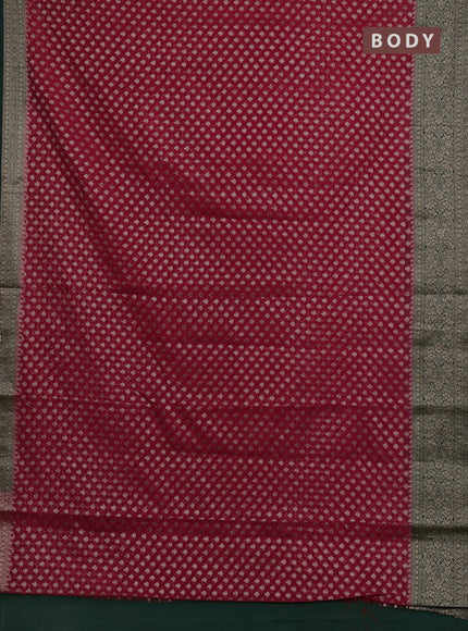 Semi chiniya silk saree red and green with allover thread & zari woven buttas and woven border