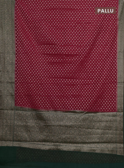 Semi chiniya silk saree red and green with allover thread & zari woven buttas and woven border