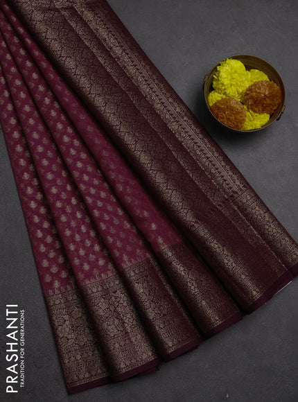 Semi chiniya silk saree mauve pink and deep purple with allover thread & zari woven buttas and woven border