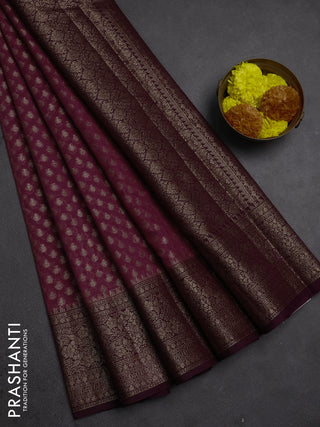 Semi chiniya silk saree mauve pink and deep purple with allover thread & zari woven buttas and woven border