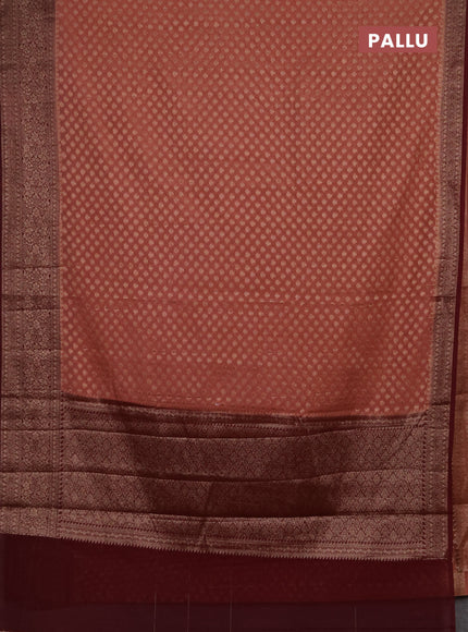Semi chiniya silk saree dark peach and deep maroon with allover thread & zari woven buttas and woven border