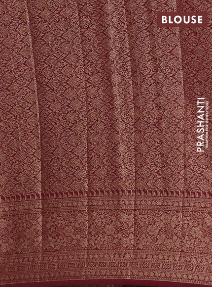 Semi chiniya silk saree dark peach and deep maroon with allover thread & zari woven buttas and woven border