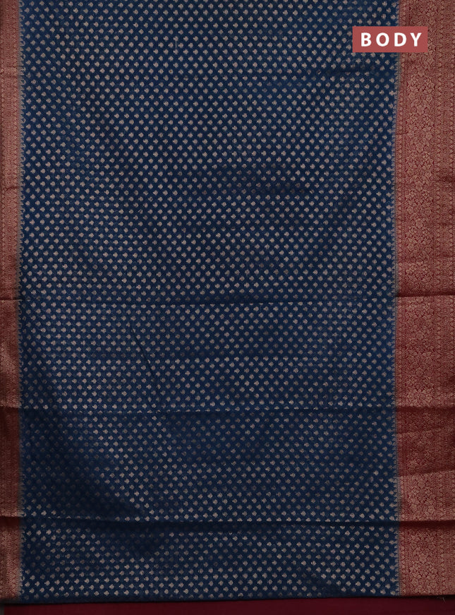 Semi chiniya silk saree peacock blue and wine shade with allover thread & zari woven buttas and woven border