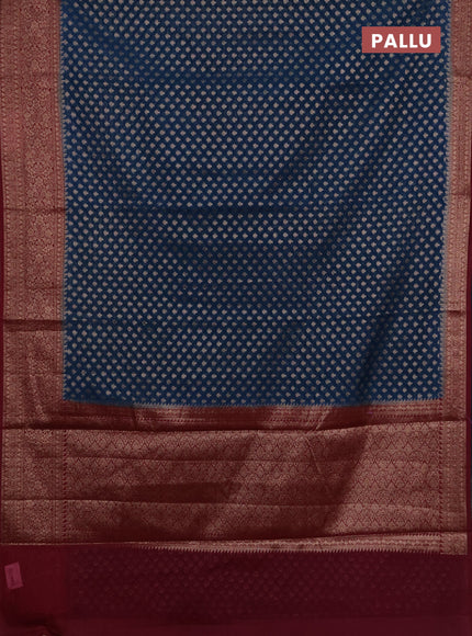 Semi chiniya silk saree peacock blue and wine shade with allover thread & zari woven buttas and woven border