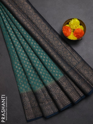 Semi chiniya silk saree teal green shade and peacock green with allover thread & zari woven buttas and woven border