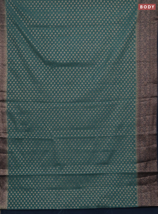 Semi chiniya silk saree teal green shade and peacock green with allover thread & zari woven buttas and woven border