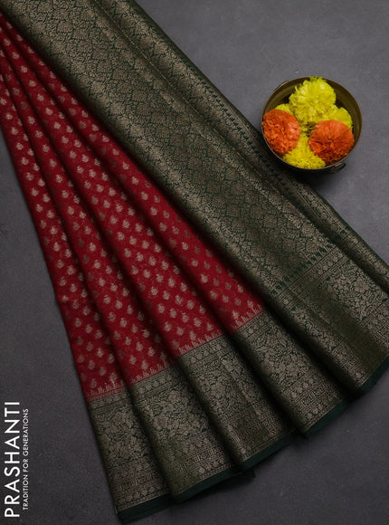 Semi chiniya silk saree red and bottle green with allover thread & zari woven buttas and woven border