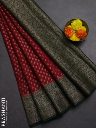Semi chiniya silk saree red and bottle green with allover thread & zari woven buttas and woven border