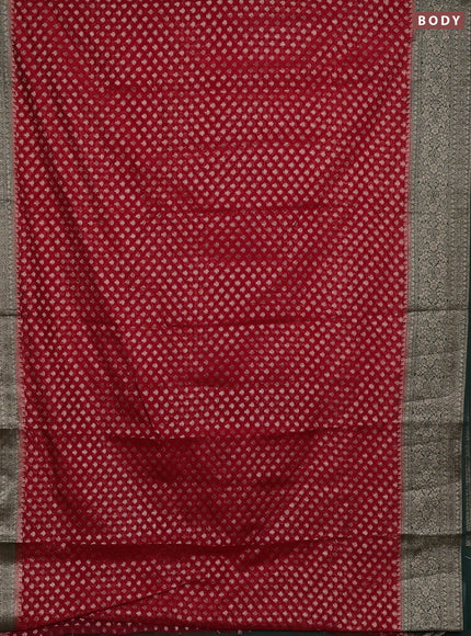 Semi chiniya silk saree red and bottle green with allover thread & zari woven buttas and woven border