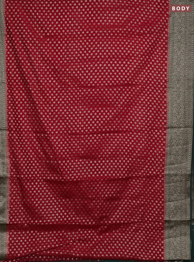 Semi chiniya silk saree red and bottle green with allover thread & zari woven buttas and woven border
