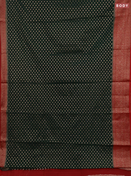 Semi chiniya silk saree dark green and red with allover thread & zari woven buttas and woven border