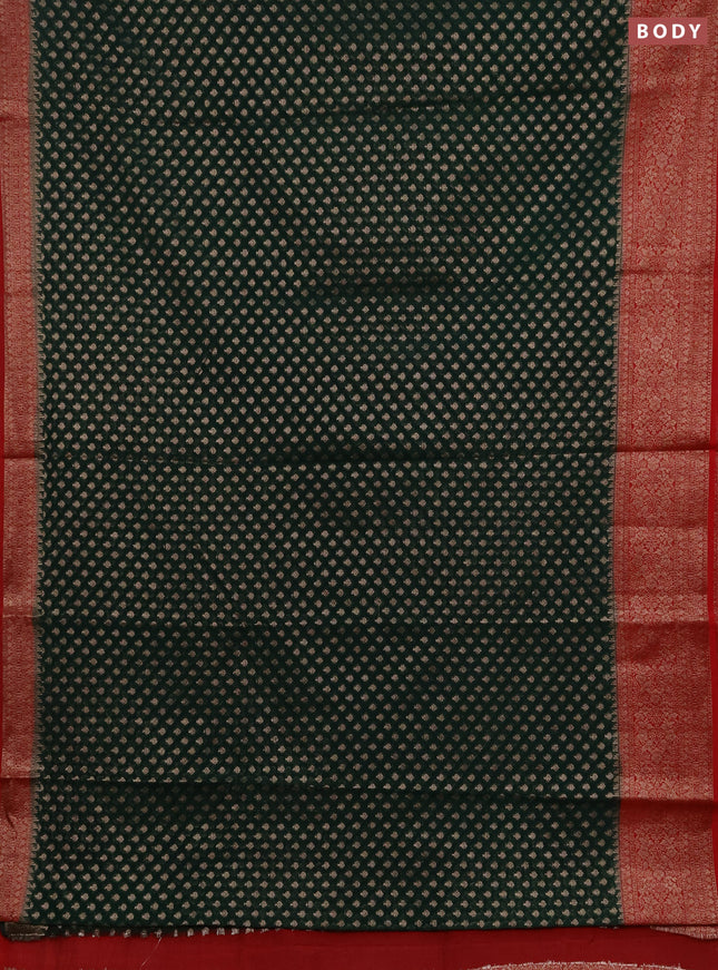 Semi chiniya silk saree dark green and red with allover thread & zari woven buttas and woven border