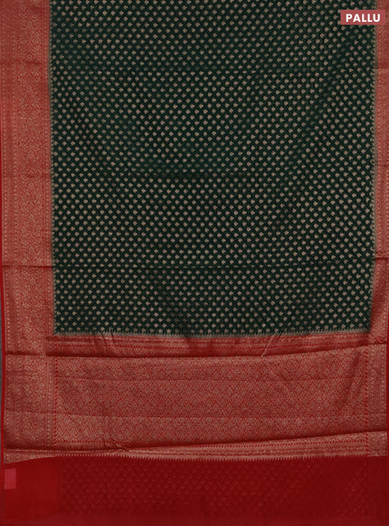 Semi chiniya silk saree dark green and red with allover thread & zari woven buttas and woven border