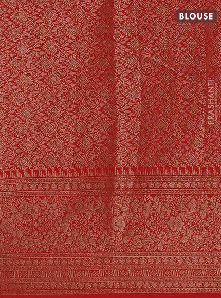 Semi chiniya silk saree dark green and red with allover thread & zari woven buttas and woven border