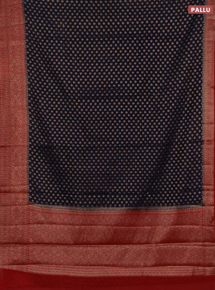 Semi chiniya silk saree navy blue and red with allover thread & zari woven buttas and woven border