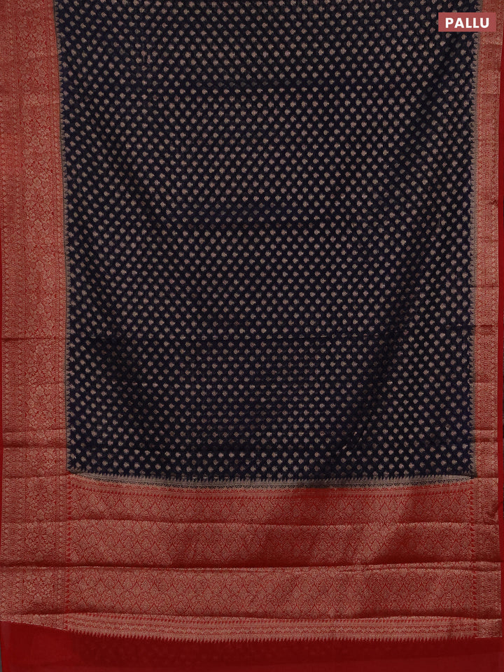 Semi chiniya silk saree navy blue and red with allover thread & zari woven buttas and woven border