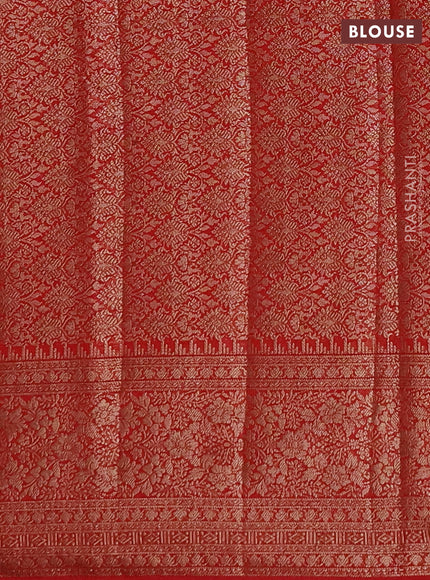 Semi chiniya silk saree navy blue and red with allover thread & zari woven buttas and woven border