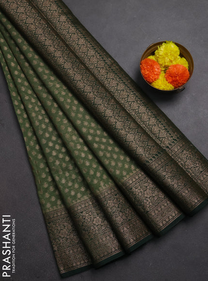 Semi chiniya silk saree pastel green and bottle green with allover thread & zari woven buttas and woven border