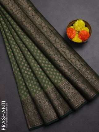 Semi chiniya silk saree pastel green and bottle green with allover thread & zari woven buttas and woven border
