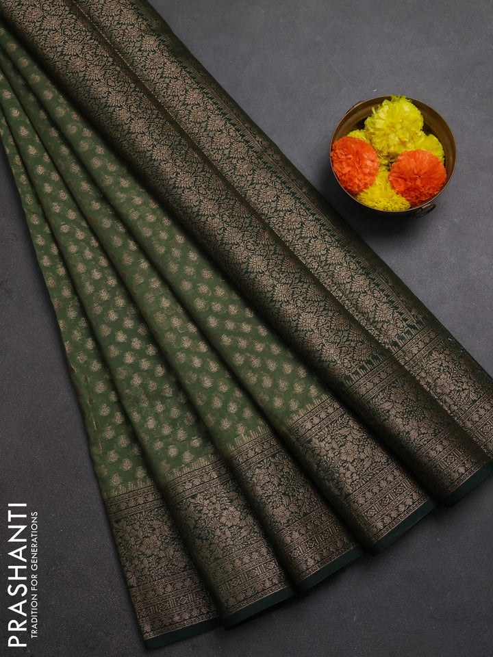 Semi chiniya silk saree pastel green and bottle green with allover thread & zari woven buttas and woven border
