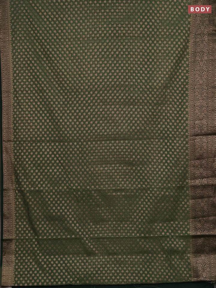 Semi chiniya silk saree pastel green and bottle green with allover thread & zari woven buttas and woven border