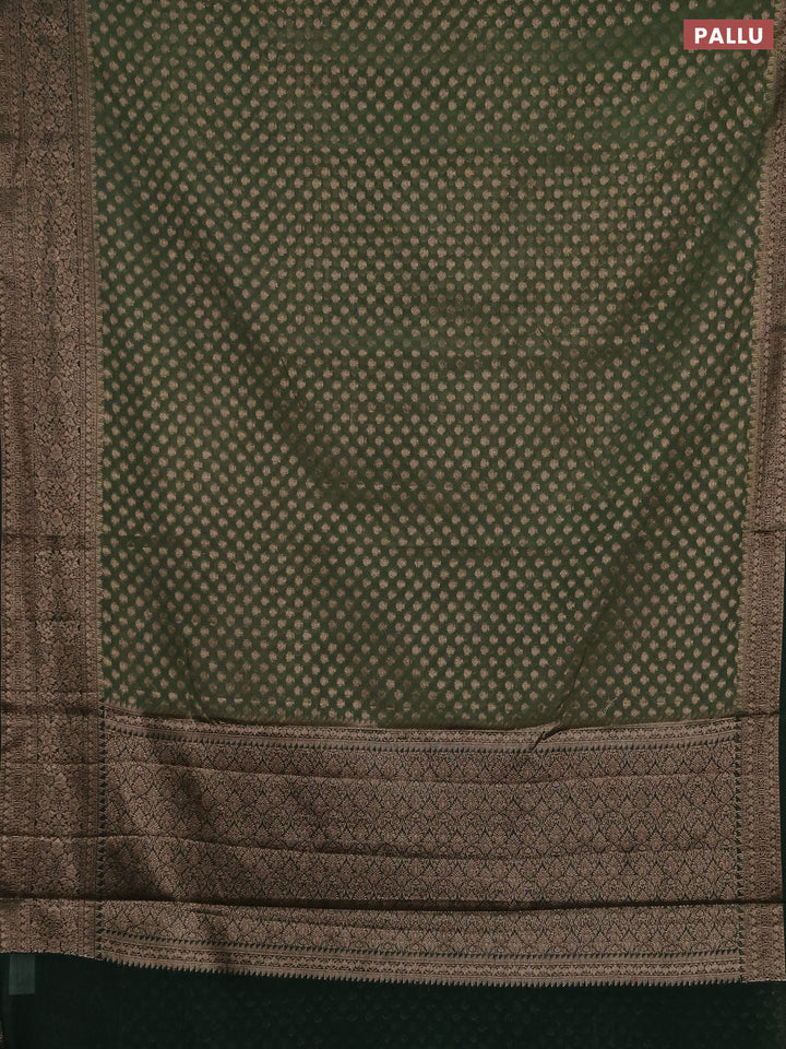 Semi chiniya silk saree pastel green and bottle green with allover thread & zari woven buttas and woven border