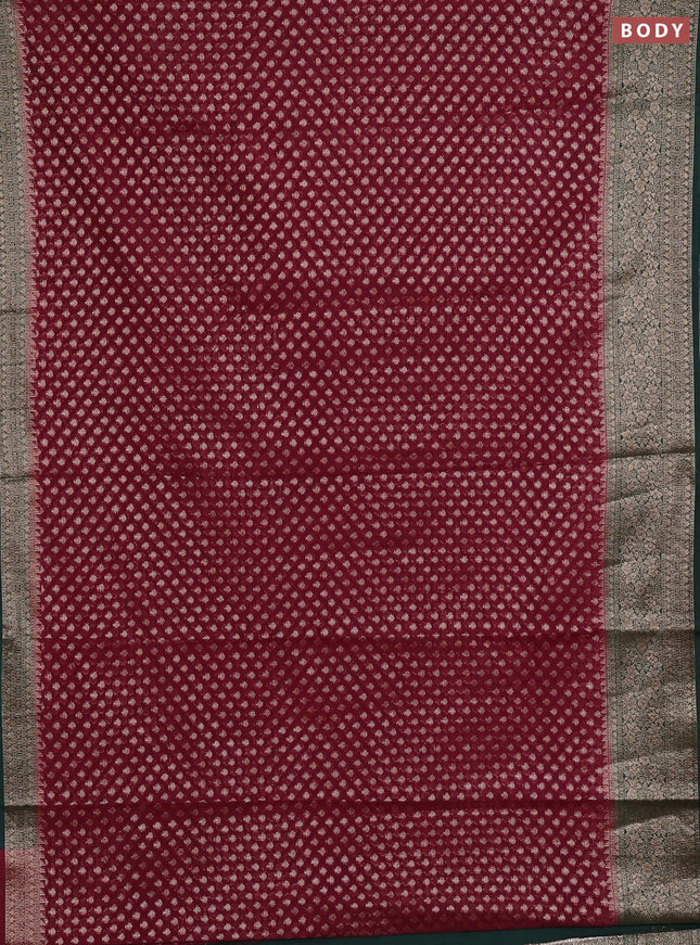 Semi chiniya silk saree wine shade and bottle green with allover thread & zari woven buttas and woven border