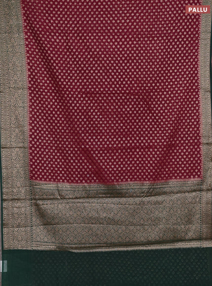 Semi chiniya silk saree wine shade and bottle green with allover thread & zari woven buttas and woven border