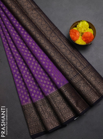 Semi chiniya silk saree dark lavender and deep navy blue with allover thread & zari woven buttas and woven border
