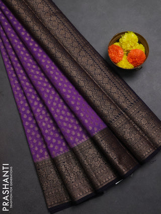 Semi chiniya silk saree dark lavender and deep navy blue with allover thread & zari woven buttas and woven border