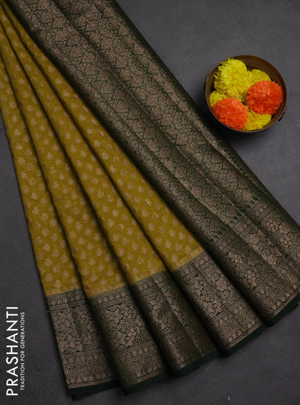 Semi chiniya silk saree mehendi green and bottle green with allover thread & zari woven buttas and woven border