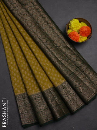 Semi chiniya silk saree mehendi green and bottle green with allover thread & zari woven buttas and woven border