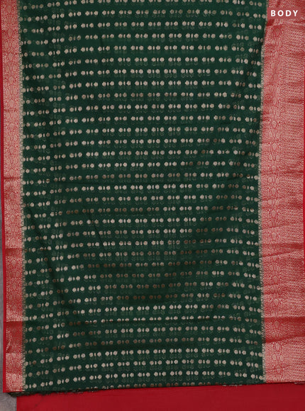 Semi chiniya silk saree bottle green and red with allover thread & zari woven buttas and woven border
