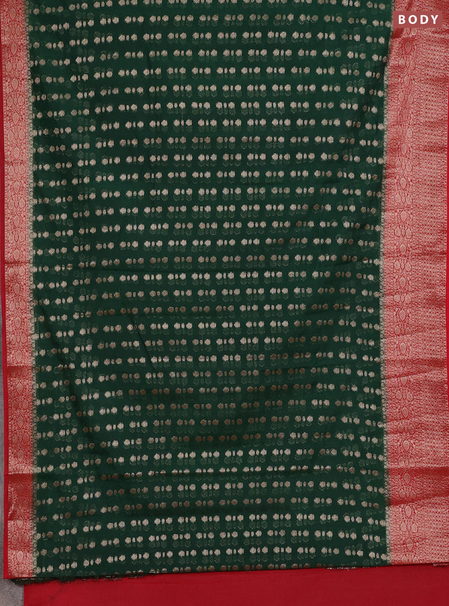 Semi chiniya silk saree bottle green and red with allover thread & zari woven buttas and woven border