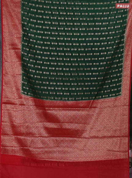 Semi chiniya silk saree bottle green and red with allover thread & zari woven buttas and woven border