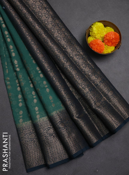 Semi chiniya silk saree teal green and peacock green with allover thread & zari woven buttas and woven border