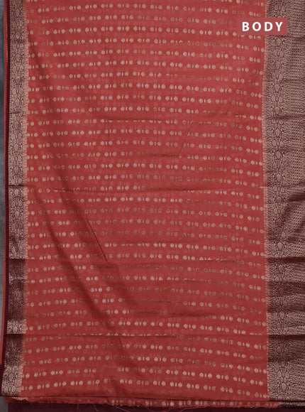 Semi chiniya silk saree dark peach and deep maroon with allover thread & zari woven buttas and woven border