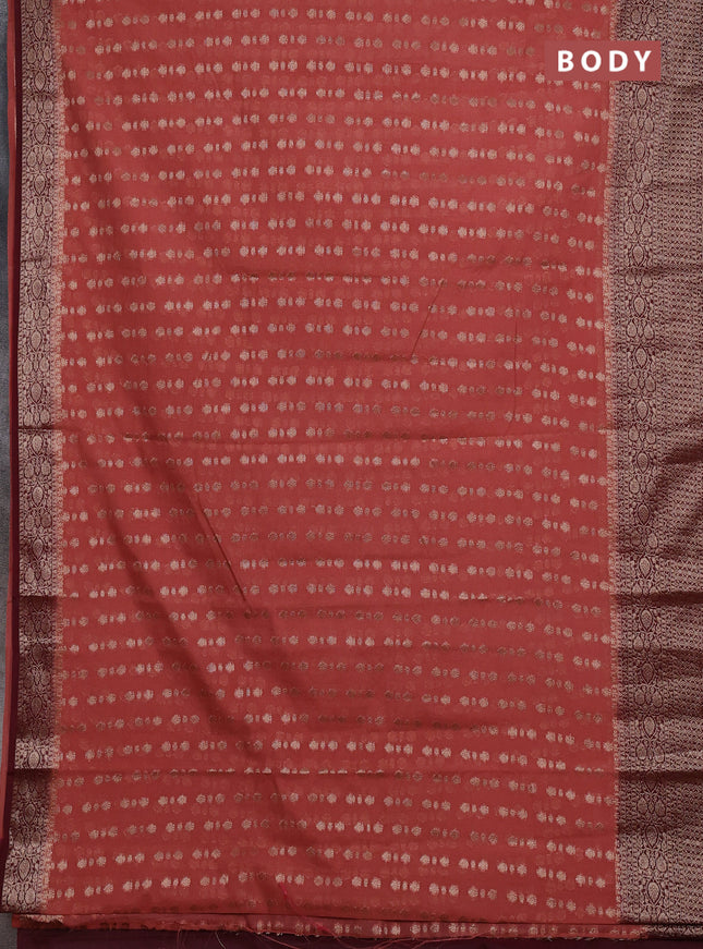 Semi chiniya silk saree dark peach and deep maroon with allover thread & zari woven buttas and woven border
