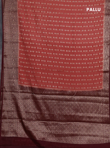 Semi chiniya silk saree dark peach and deep maroon with allover thread & zari woven buttas and woven border