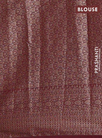 Semi chiniya silk saree dark peach and deep maroon with allover thread & zari woven buttas and woven border
